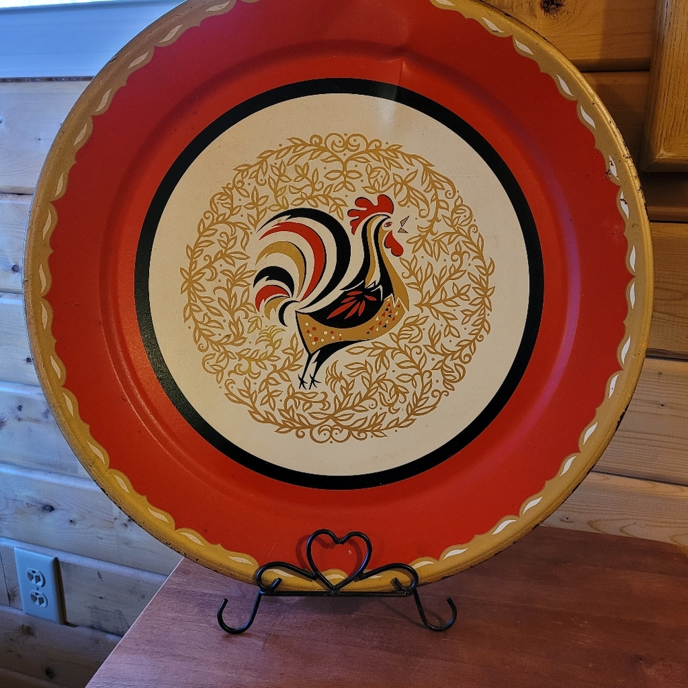 Vintage 1960's Rooster Hen Chicken PA Dutch Farmhouse Decor XL Serving Tray 19"